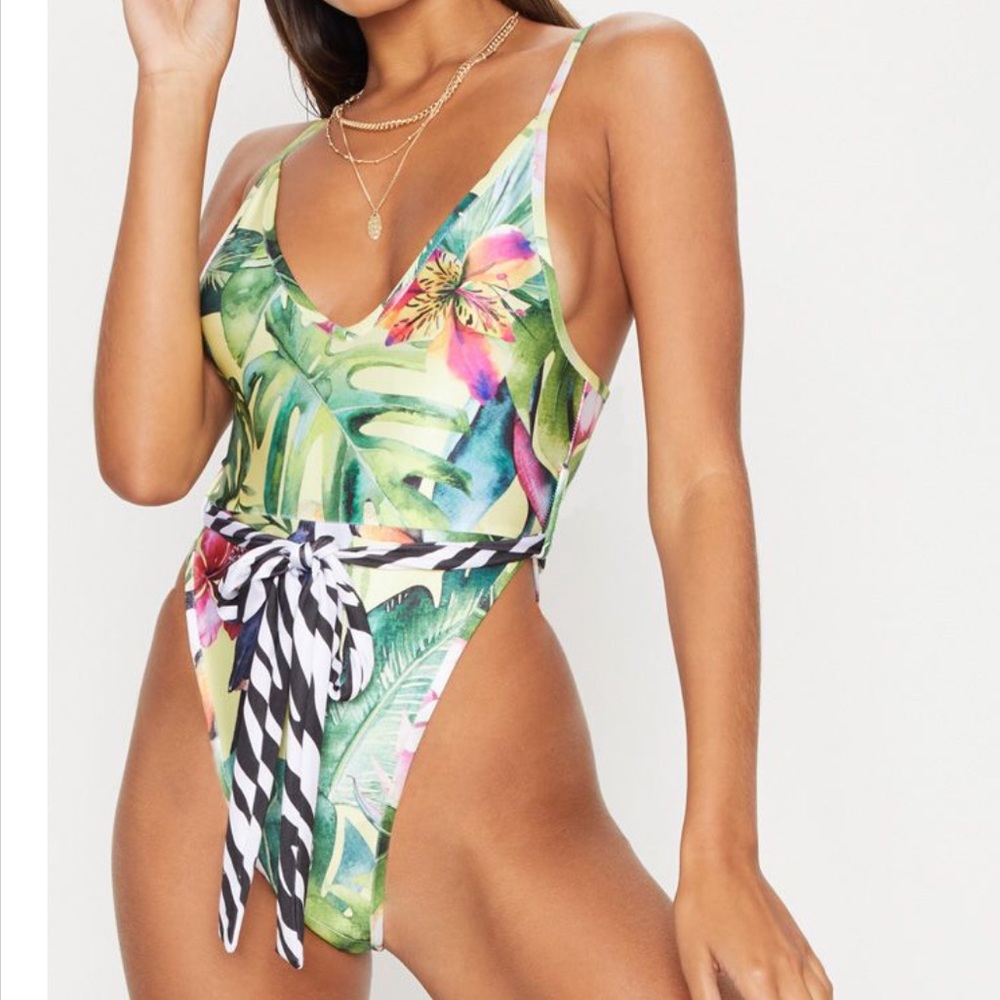 Sexy tropical one piece bikini high waist suit s